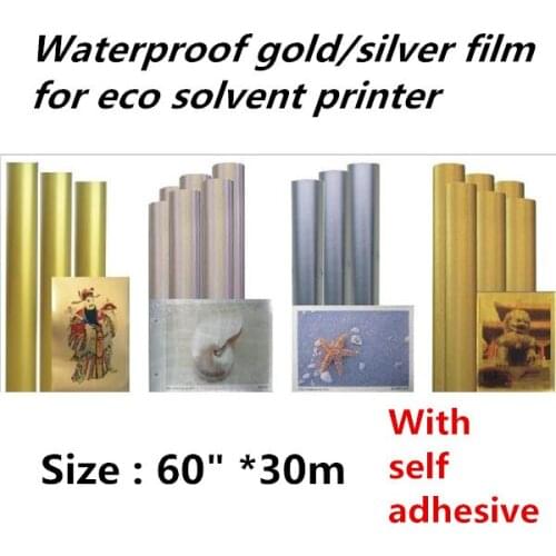 60"*30m wide formate self adhesive Factory price fast dry inkjet gold/silver color film 180 mic for eco solvent printer