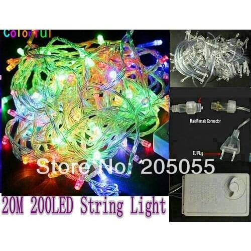 20M 200LED Christmas wedding Fairy String Light adjustable memory function controller with Female&male connector 220V-COLORFUL
