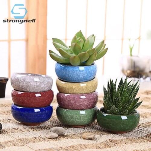 Strongwell Fairy Garden Decor Flower Pot Ice-Crack Ceramic Flowerpots Decor Artware Bonsai Planter Mini Succulent Plant Pots