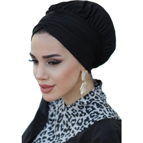 Lycra Cloth Pool Sea Bathing Cap Standard Size Swimming Turban Wrap Soft Shower swimmer will Hat Shirred Sea Cap Black