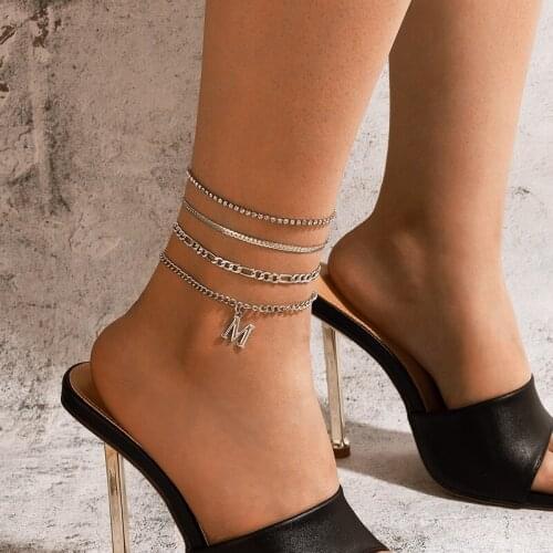 Tocona 3pcs/sets New Fashion Letter M Silver Color Foot Chain for Women Simple Adjustable Anklets Bohemian Jewelry 18760