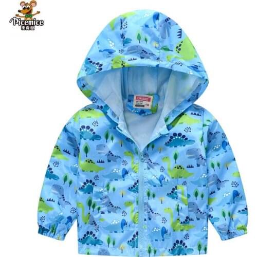 Thin Children Jacket Long Sleeved Spring Autumn Clothes Boy Girls Animal Hooded Coat Cartoon Dinosaur Zipper Outwear 2-8T
