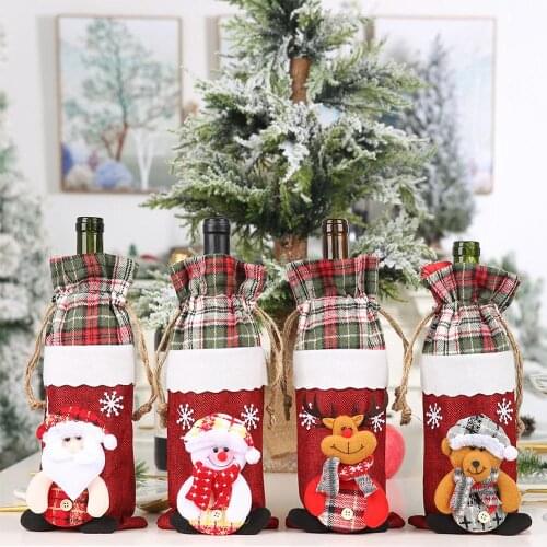 Unique Christmas Wine Bottle Cover Embroidery Cartoon Bottle Set Home Decoration Wine Bottle Xmas Gift Navidad New Years Decor