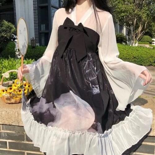Vintage Lolita Dress Girls Spring Summer New Ruffle Long Sleeve Dress Bowknot Princess Tea Party Dresses Loli Cos Costume