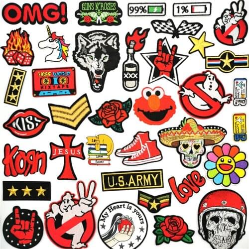 Embroidered Patches for Clothes Cartoon Anime Clothing Badges Punk Rock Ironing Stickers Ghost Flower Applique Iron on Patch