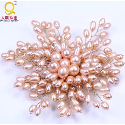 High quality gold wire winding of pearl bead flower large brooch women wedding bridal party brooch jewelry