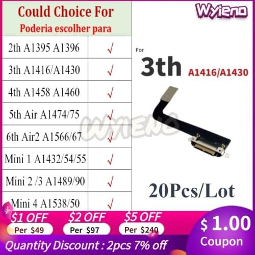 Wyieno For iPad 2 3 4 5 6 Air Mini 2 3 4 USB Dock Charging Port Charger Plug Flex Cable Connect Board 20pcs/lot