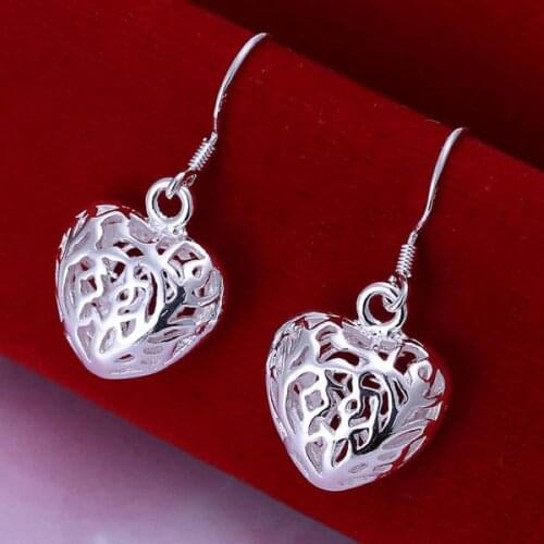 Hollow loving design lovely nice valentine gift fashion Silver color Earring Jewelry free shipping factory price , E021