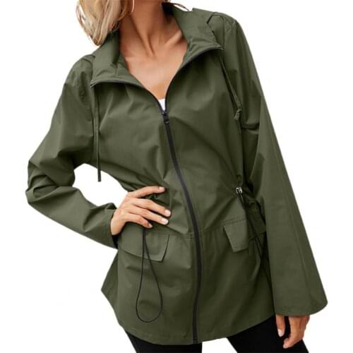 Women Jacket Cardigan Casual Drawstring Flap Pockets Zipper Jacket Lady Windbreaker Jacket Solid Color for Hiking Outwear Tops