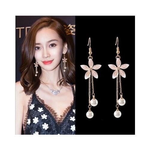 Fashion sweet Flower Imitation Pearl Tassels Eardrop Elegant For Women Earrings pendientes brincos temperament