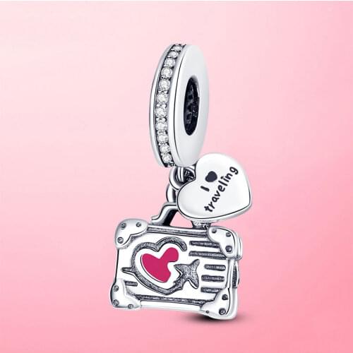 New Design 925 Sterling Silver Heart Beads Airplane Travel Luggage Charm Pendant Fit Original Bracelet DIY Women Silver Jewelry