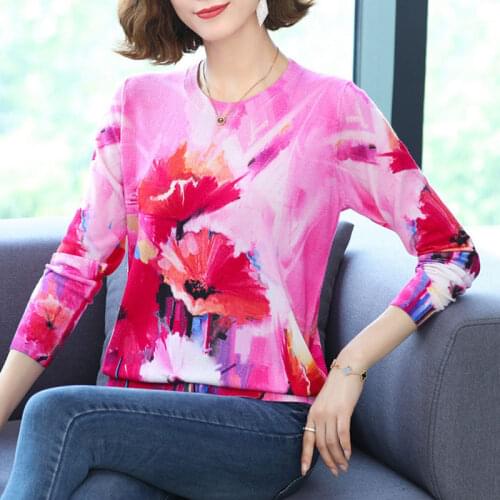 YISU Women Autumn Sweater O-Neck Printing Tops Female Long sleeve Jumper Loose Casual Knitted pullove 2021 Women clothing