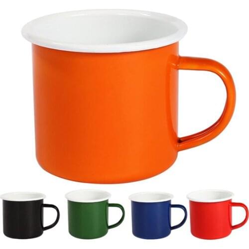 2PCS Color Enamel Tea Mug 350/450ML Childrens Water Cup 8/9CM Caliber Crimping Teacup Modern Simple Coffee Cup