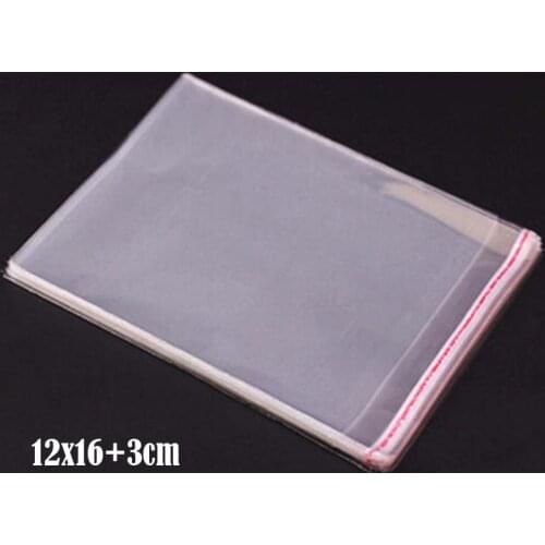 200 Pcs 12*16cm+3cm Transparent Self Adhesive Seal Poly Plastic Bags Crystal Clear Cellophane Cello Gift Bag
