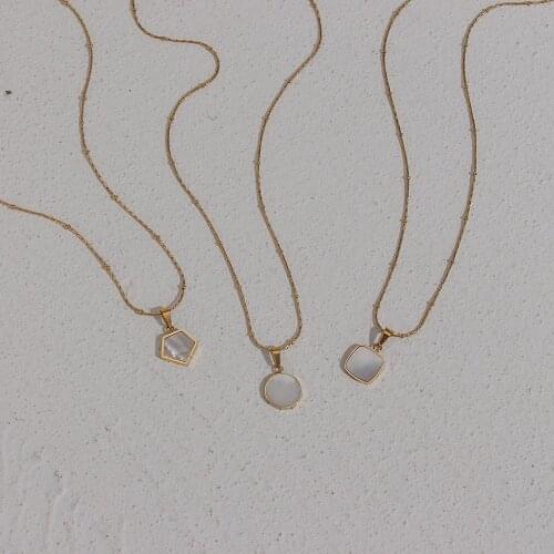 2021 Trendy Stainless Steel Gold Plated Waterproof Tarnish Free Circle Square Pentagon Pendent Thin Chain Necklace For Women