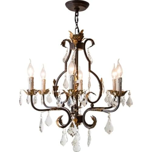 American Country Rust Crystal Chandeliers Lights Living Room Restaurant Dining Retro Candle Hanging Lamps Bedroom Deco Fixtures