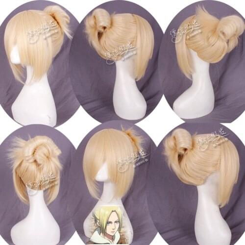 Anime Attack on Titan Cosplay Annie Leonhart Wigs Light Gold Wig Bang Ponytails Heat Resistant Synthetic Wigs for Girls