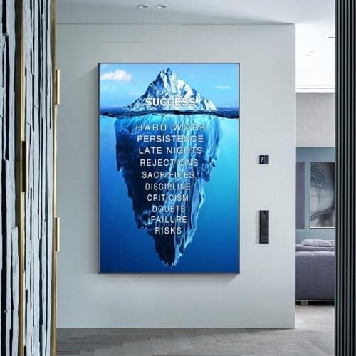 Iceberg of Success Canvas Painting Landscape Inspirational Quote Posters and Prints Wall Art Nordic Picture Study Office Decor
