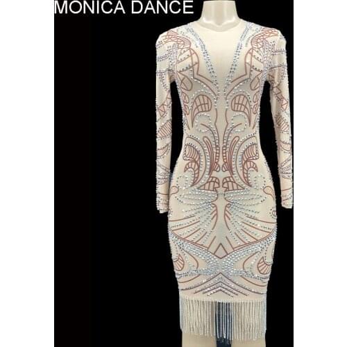 Sparkly Rhinestones Chain See Through Dress Prom Party Evening Outfit Birthday Dress Celebrate Wear Sexy Shining Stage Dress