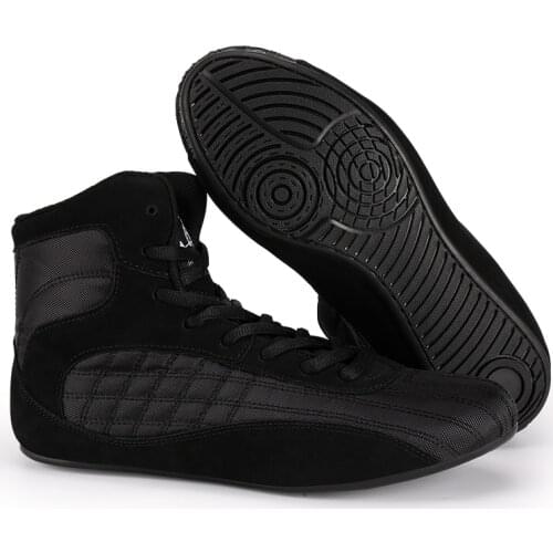 Professional Leather Men Wrestling Shoes Gym Weight Lifting High Top Boots Comfort Bodybuilding Boxing Weightlift Sneakers