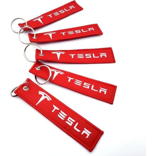 Car Key Ring Chain Embroidery Keychain Ornament Decoration Modification For Tesla Model 3 Model X Model S Car Accessories