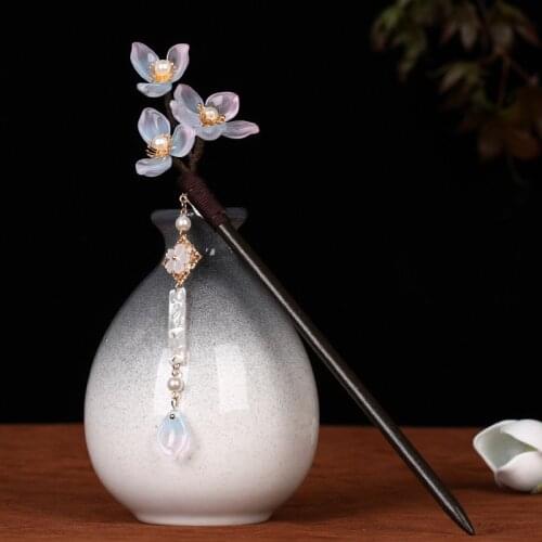 Chinese Style Wooden Chopsticks Hair Stick Handmade Vintage Flower Hair Pins Women Ethnic Headpiece Hairpins Jewelry Accessories