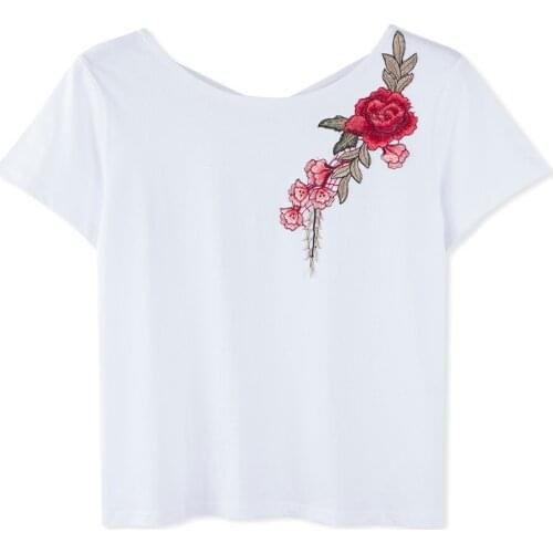 Neatie kiddie Fashion White Floral Embroidery Short Sleeve Summer Tee shirt Female T-shirt Women Clothes Casual Tshirt