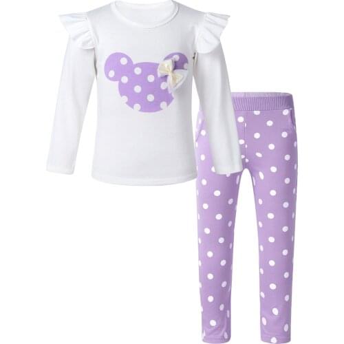 Baby Kids Girls Clothes Cartoon Long Sleeved T-shirts Tops+Polka Dots Pants Outfits 2PCS Kids Bebes Tracksuits Jogging Suits set