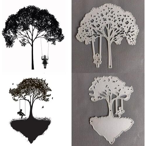 Child swinging under the tree Cutting Dies for DIY Scrapbook Photo Album Paper Cards Making Decorative Embossing Crafts Die Cuts