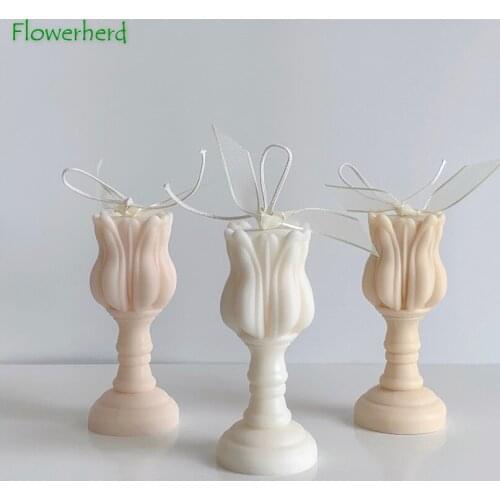 Tulip Candle Mold Candle Holder Silicone Mold 3D Flower Elegant Wax Mold Candle Making Home Decor Plaster Handmade Craft Tools
