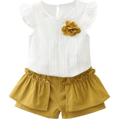 2019 New Summer Toddler Girls Clothes Set Lovely Baby Round Collar Sleeveless Tops+Shorts 2pc Princess Outfits Suits For 2-7Yrs