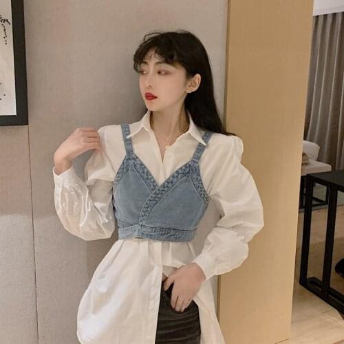 Korean Style Two Piece Suit White Shirts Spring Autumn Fashion Brand Womens Tops and Blouses Ladies Blusas Mujer De Moda New