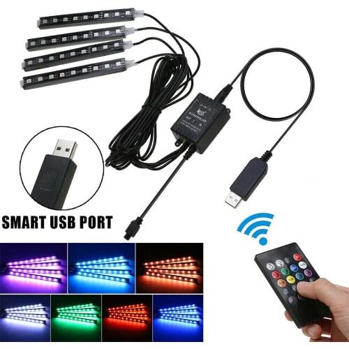 Mayitr Car Interior Atmosphere Footwell Strip Light 9 LED RGB USB Car Interior Atmosphere Light Strip Footwell Decoration Lamp