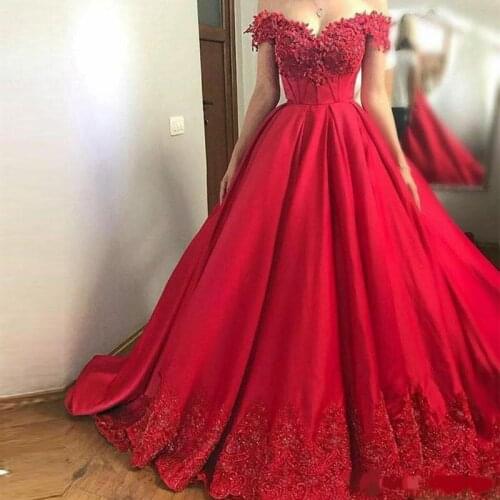 Sweet 16 Red Quinceanera Dresses 2020 Elegant Off Shoulder Beads Appliques Puffy Ruched Ball Gown Prom Gowns Vestidos de