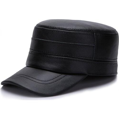 Male Genuine Hat Adult Autumn Winter Warm Leather Cap Ear Protection Young Man Peaked Cap Flat baseball Hat Students Hats B-7184