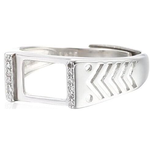 Ring Setting for 8x10mm Rectangle Cabochons Ring Blank White Gold Plated 925 Silver Zircon Adjustable Ring Base SR0219