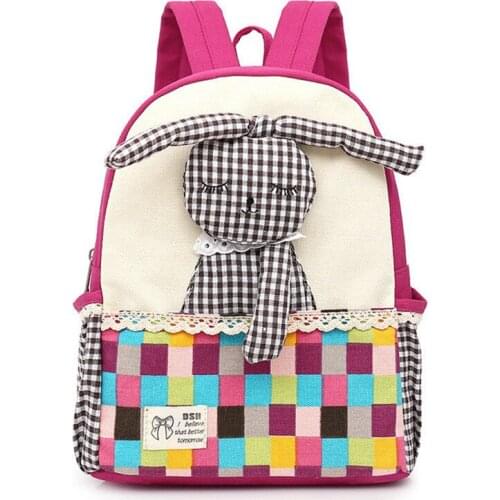 New cute Children school bags Cartoon Rabbit kindergarten baby backpack high quality canvas girls Student shoulder bags
