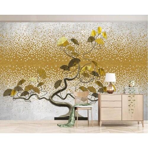 Papel de parede Fortune tree golden abstract tree 3d wallpaper,living room sofa TV wall bedroom kitchen wall papers home decor