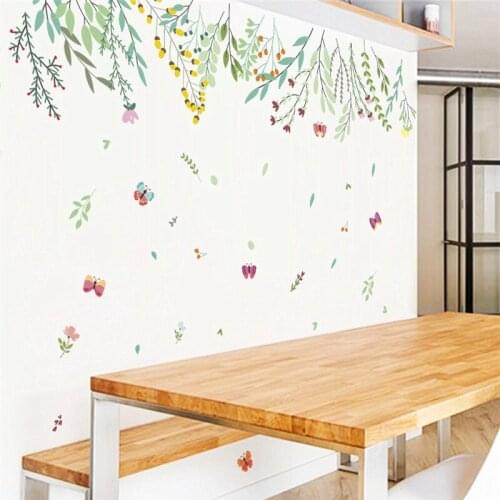 Charming Flowers Vine Butterfly Wall Stickers For Tv Background Living Room Home Decoration Diy Plant Mural Art Pvc Decal Poster