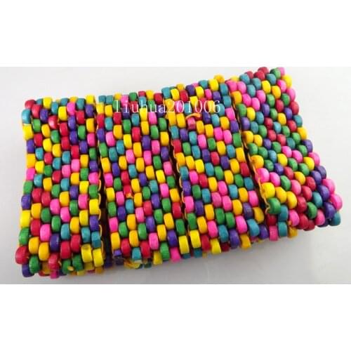 Wholesale 12 pcs Mix Color stretchy beaded wooden bracelets