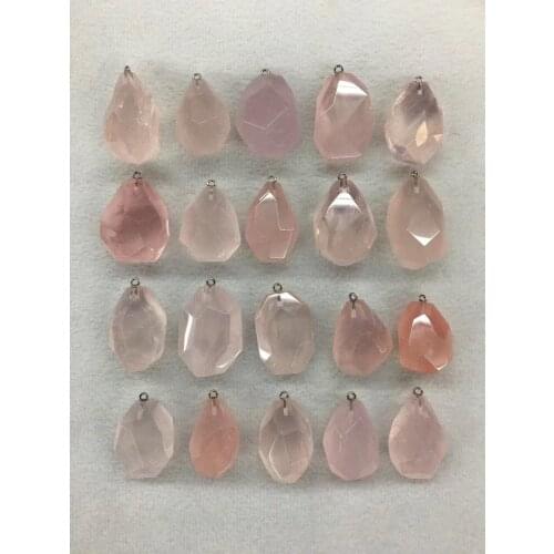 Wholesale 2pcs/pack Faceted Rose Pink Quartz Bead Pendant Natural Stone Pendant Jewelry