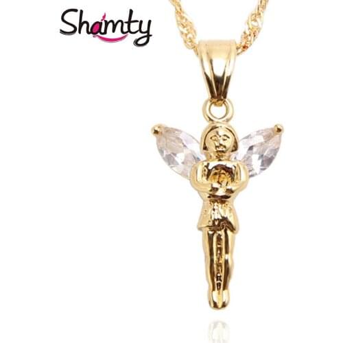Shamty Angel Wings Pendant Necklace Jewelry Trendy Pure Gold Color High Quality Crystal Small Size Jewelry For Women Gift D30069