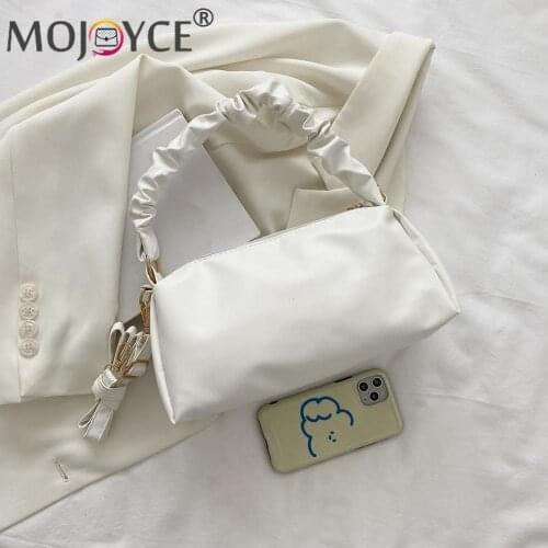 Casual Pure Color Handbag Purse Retro Women Solid Color Pleated Shoulder Messenger Bag PU Leather Small Handbags