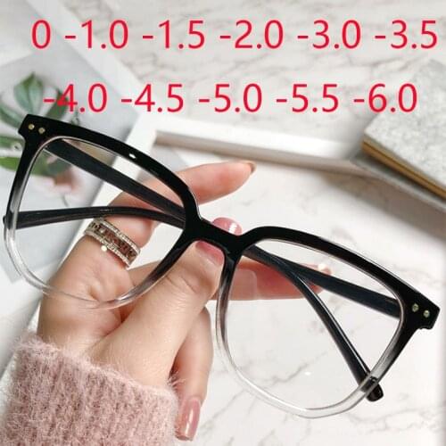 Transparent Glasses Women Men Square Eyewear Big Frame Optical Spectacle Eyeglass 0 -1.0 -1.5 -2.0 -2.5 -3.0 -4.0 -5.0 -6.0