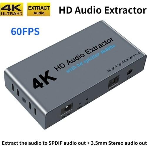 4K HDMISplitter HD Audio Extractor 1 IN 2 OUT to Optical Spdif Toslink with 3.5mm Stereo Audio Out Video Converter Adapter