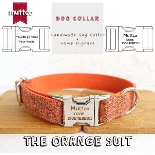 MUTTCO adjustable puppy collar THE ORANGE SUIT kirsite pet neck collar personalized ID collar for small medium large dogs UDC069