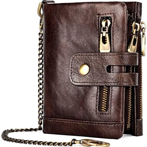 Rfid 100% Genuine Leather Men Wallet Casual Zipper&Hasp Design Small Walet Pocket Male High Quality Short Card Holder Coin Purse