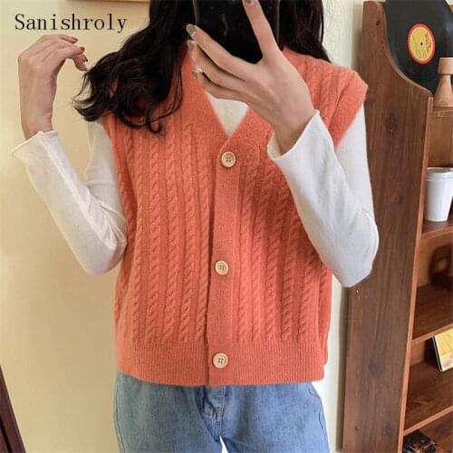Sanishroly Autumn Winter Sleeveless Knitted Vest 2020 New Women Sweater Tank Ladies V-Neck Casual Waistcoat Short Coat SE1048