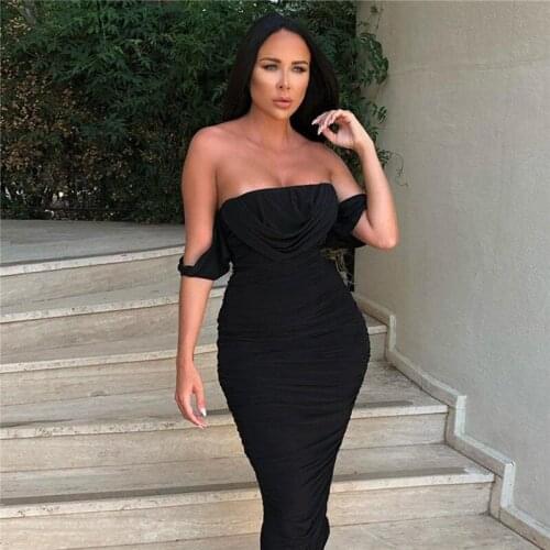 Sexy Clubwear Women Off Shoulder Strapless Bodycon Party Dress Backless Ruched Dresses Vestidos