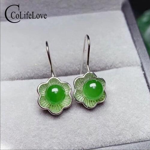CoLife Jewelry Chinese Style Jasper Dangler for Party 6mm Natural Jasper Beads Drop Earrings Fashion Silver Flower Drop Earrings